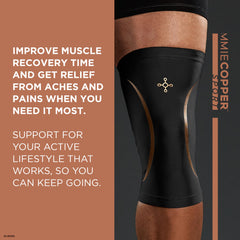 Tommie Copper knee sleeve during activity demonstrating non-slip performance.
