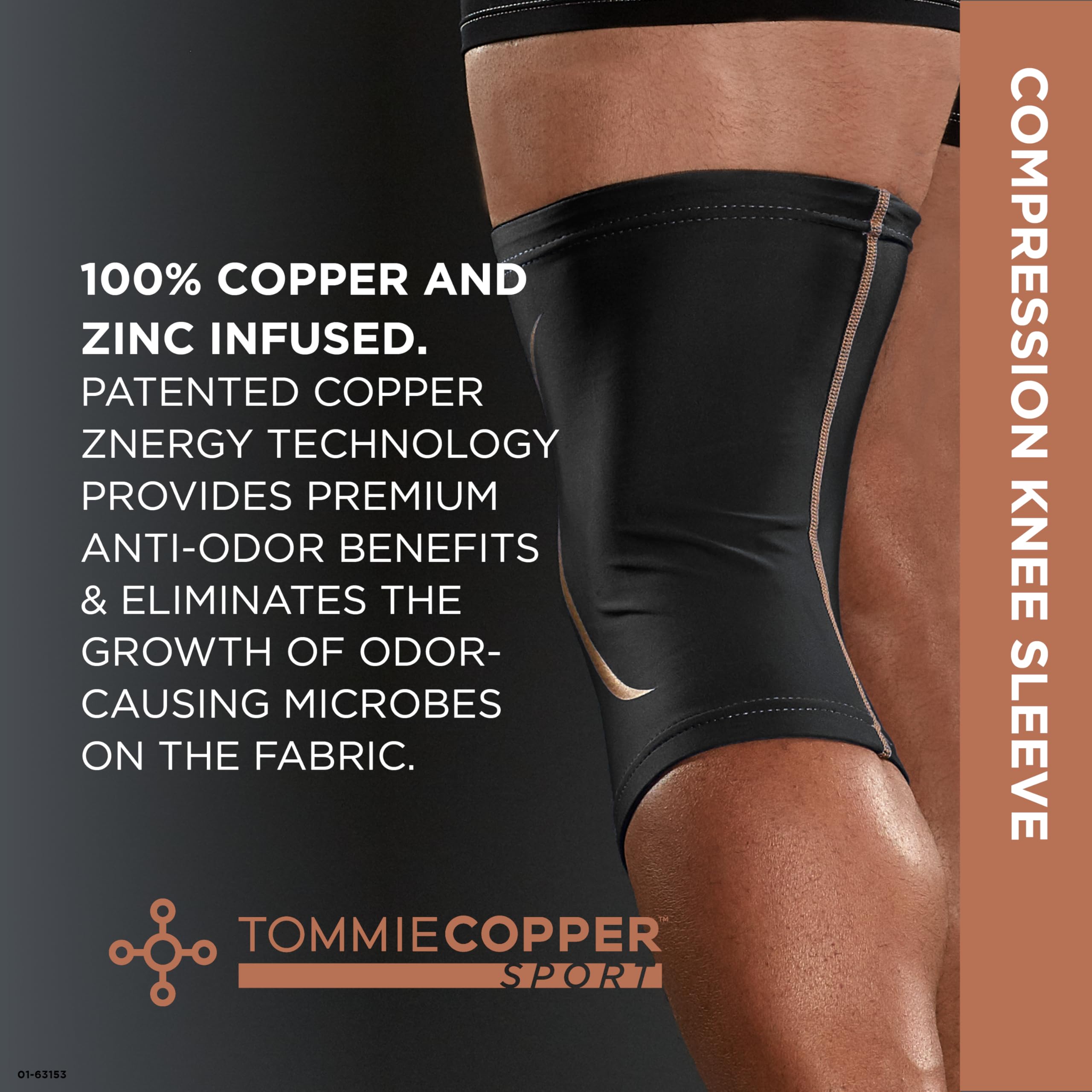 Tommie Copper knee sleeve side view highlighting breathable, lightweight design.
