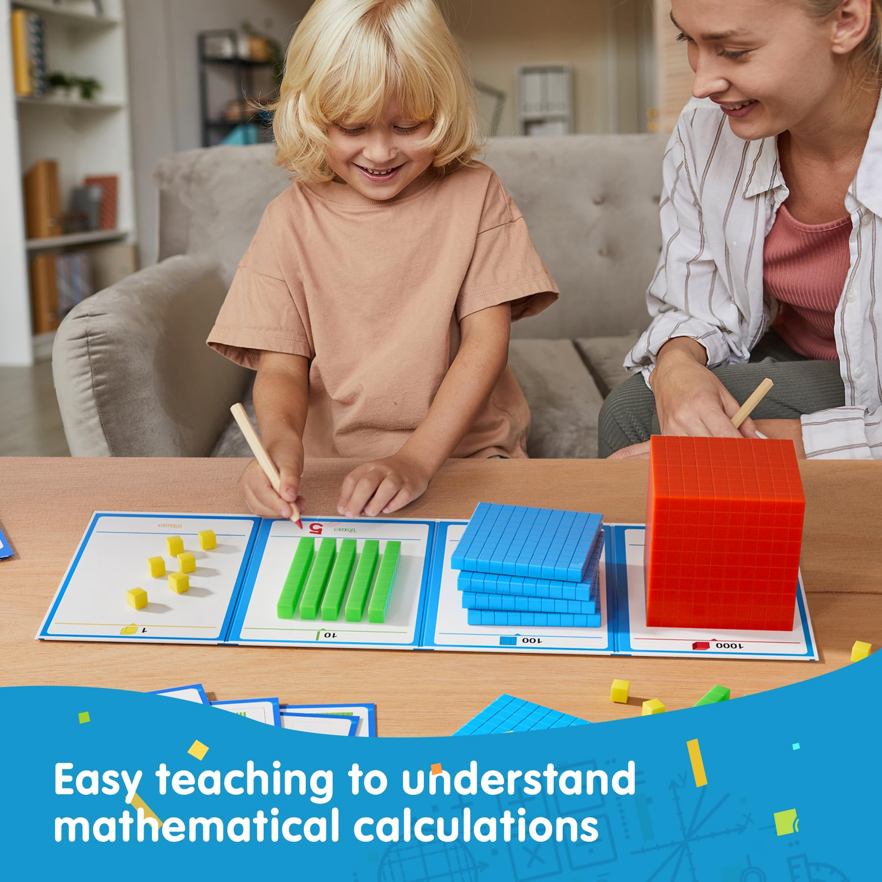 TOMMYHOME Base Ten Blocks set ready for easy classroom setup