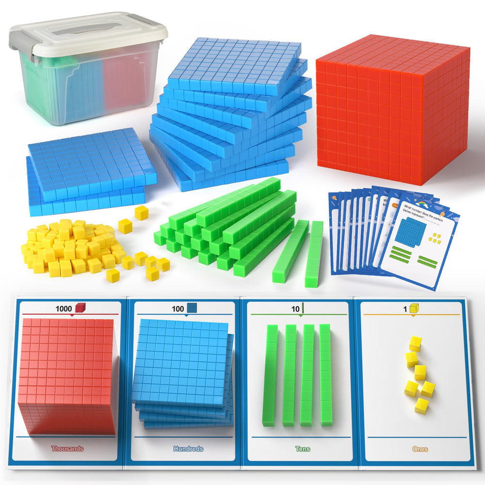 TOMMYHOME Base Ten Blocks with Place Value Chart help visualize hundreds, tens, and ones