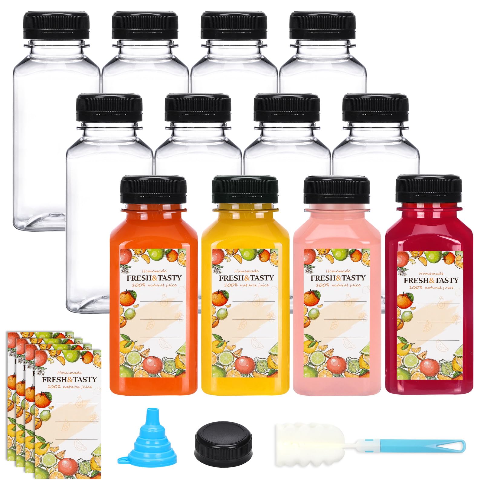 TOMNK 12-pack 8oz juice bottles with caps for easy on the go beverages