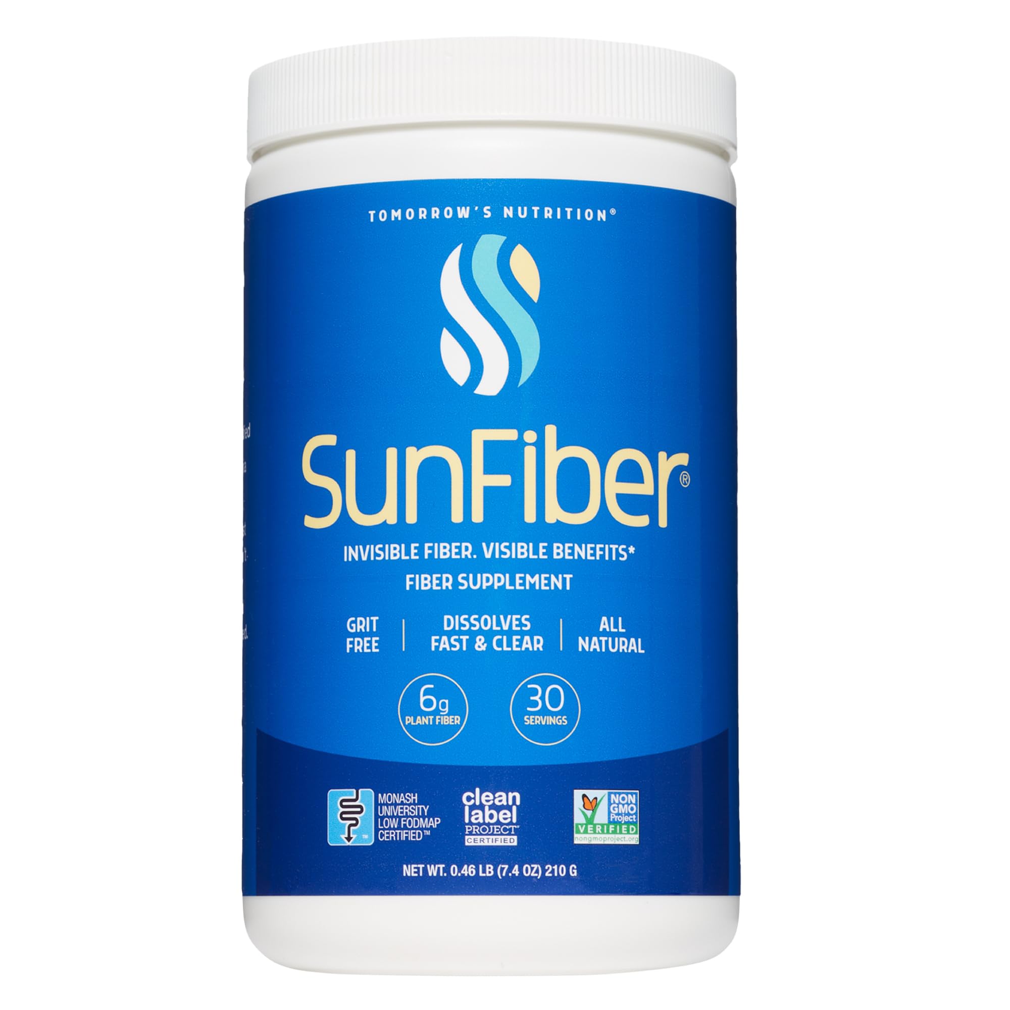 Tomorrow's Nutrition Sunfiber bottle pour for easy daily fiber delivery.