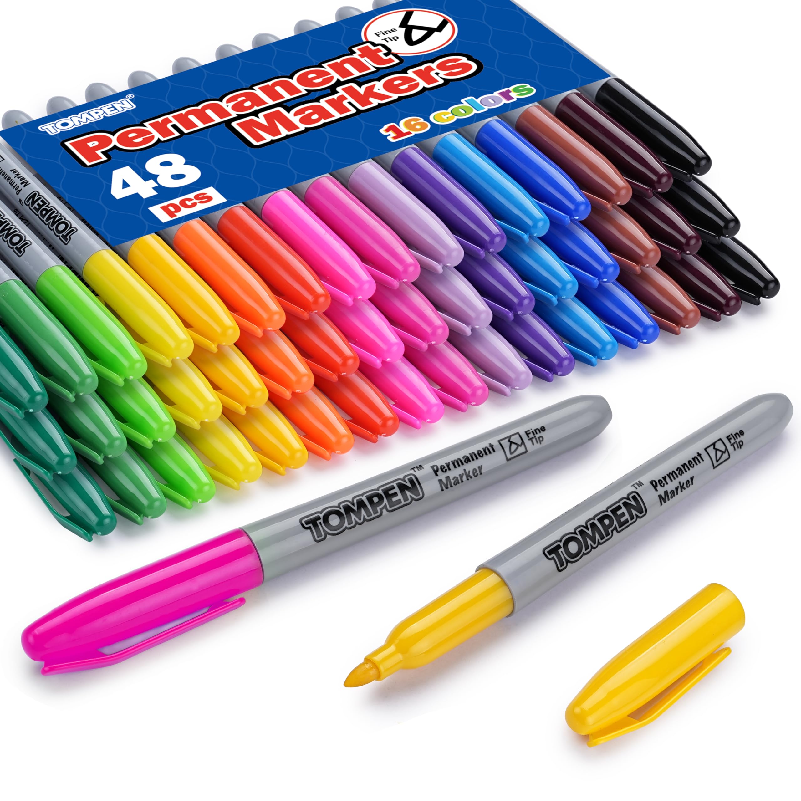 TOMPEN permanent markers 16-color display for vibrant crafting.