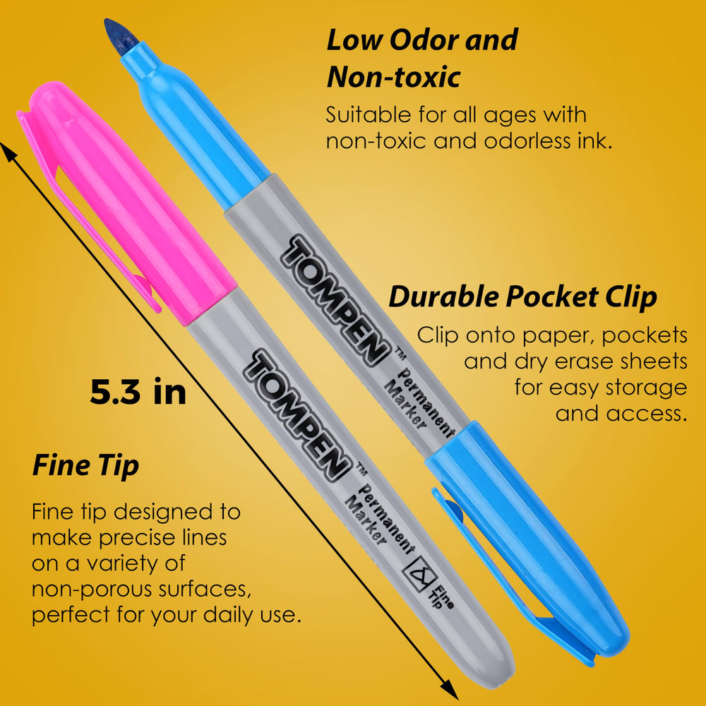 TOMPEN portable markers with cap and clip for easy transport.