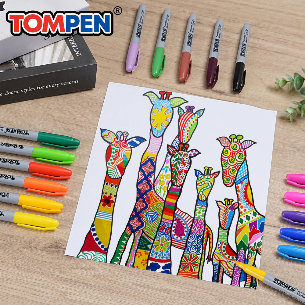 TOMPEN quick-dry, waterproof ink produces crisp lines.