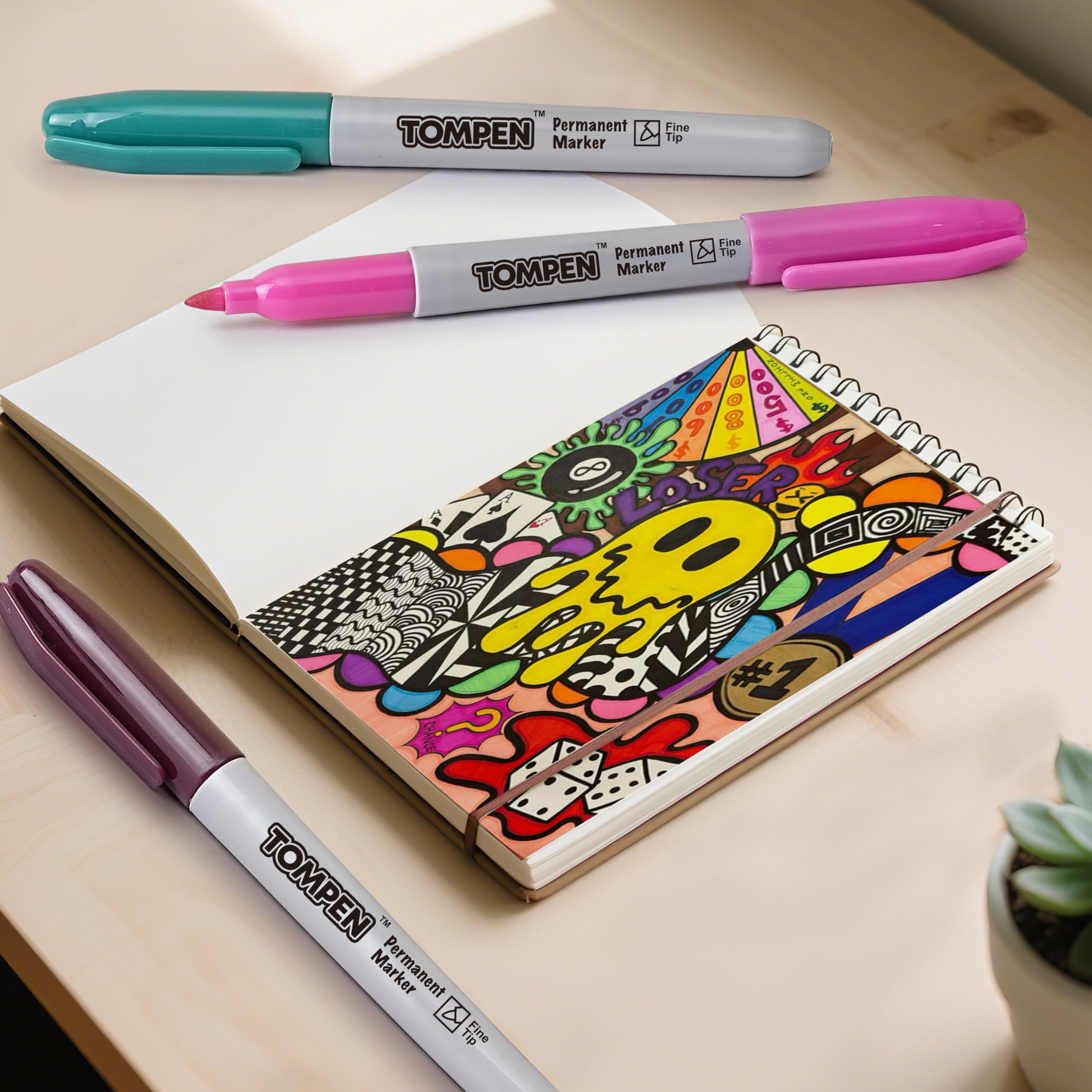TOMPEN markers write smoothly on paper with vivid, even color.