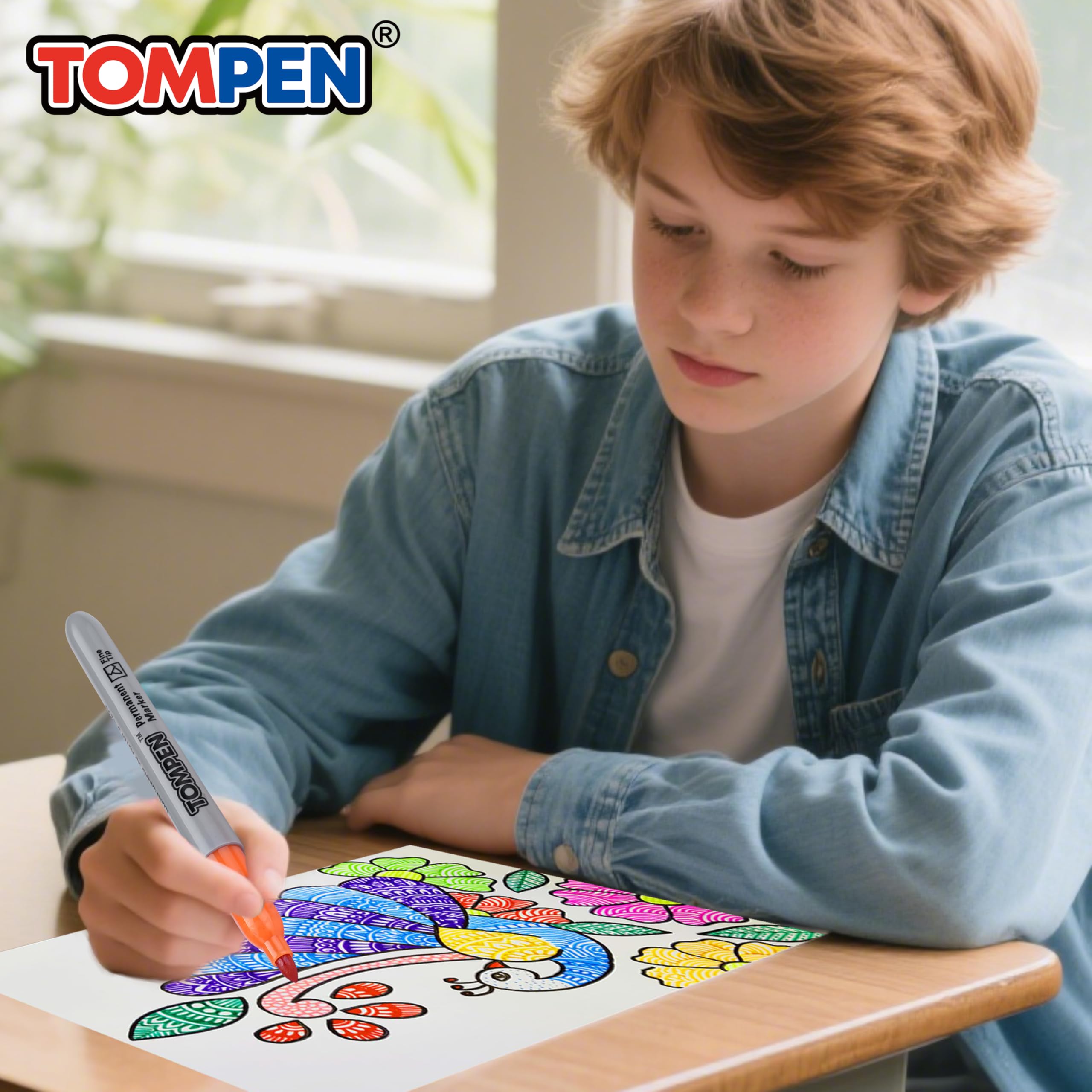 TOMPEN markers write on wood, glass, metal and more.