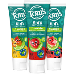 Tom's of Maine Anticavity Kids Strawberry toothpaste close-up for ages 2+; kid-friendly flavor