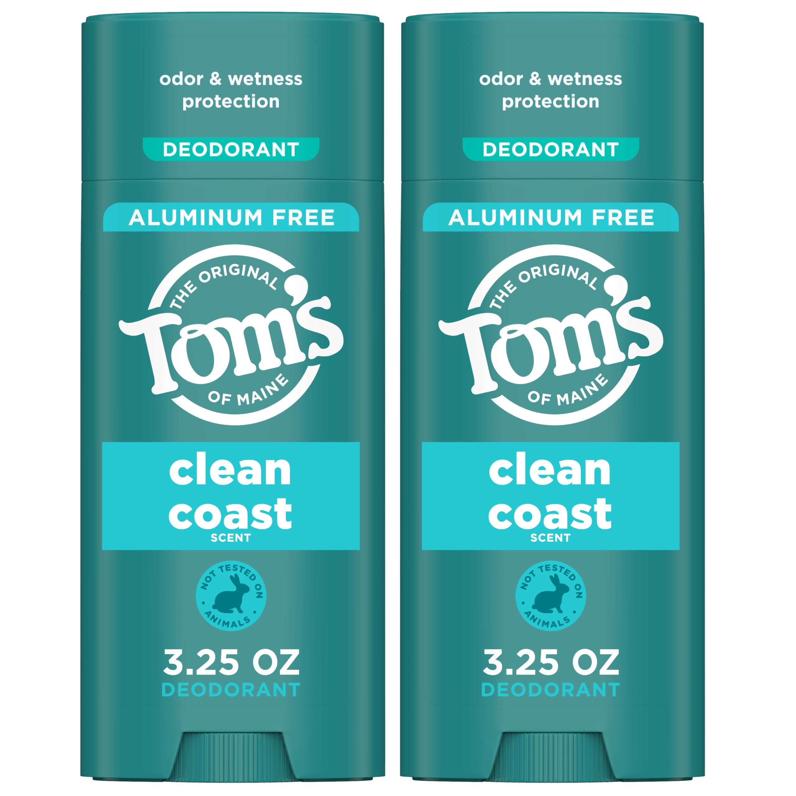 Tom's of Maine Clean Coast 2-pack front view offering aluminum-free odor protection