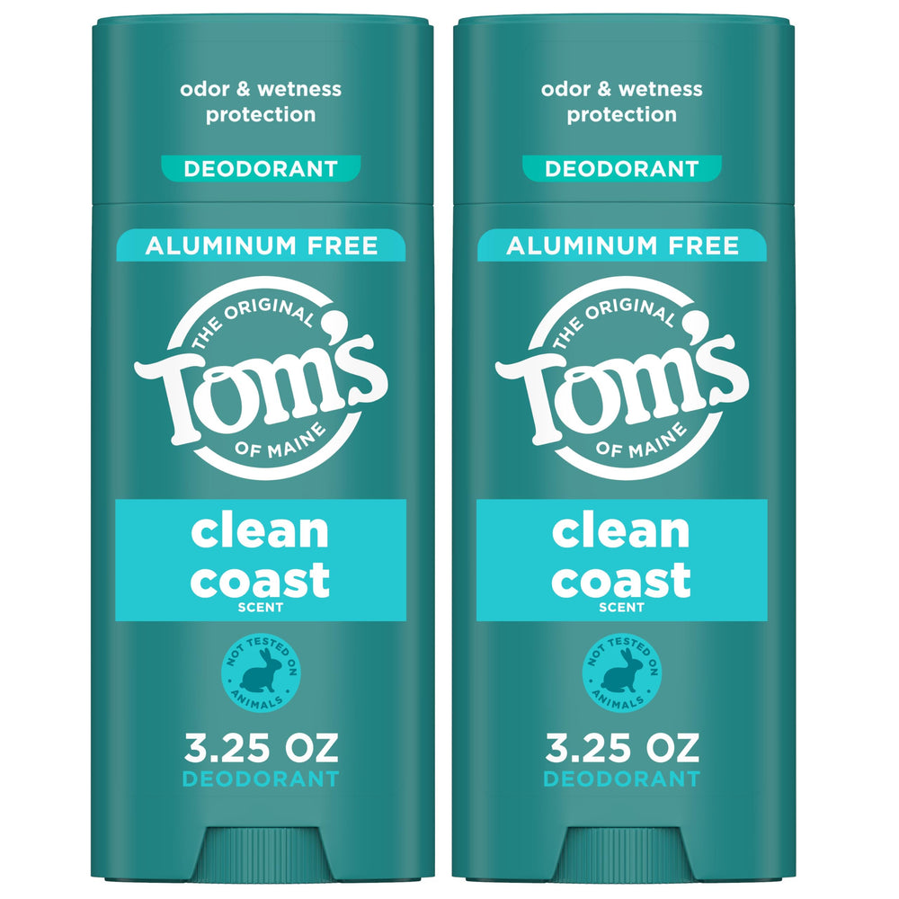 Tom's of Maine Clean Coast 2-pack front view offering aluminum-free odor protection
