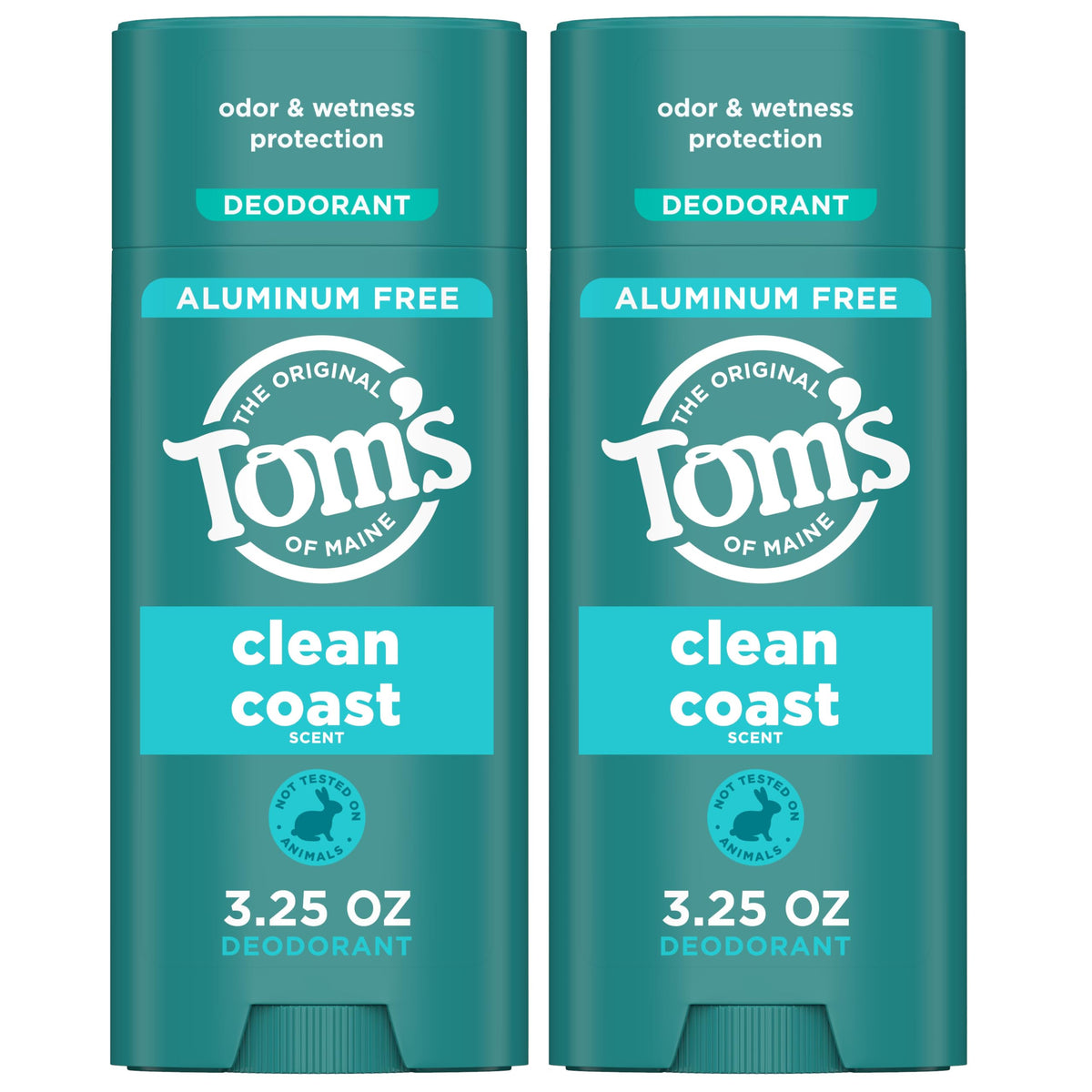 Tom's of Maine Clean Coast 2-pack front view offering aluminum-free odor protection