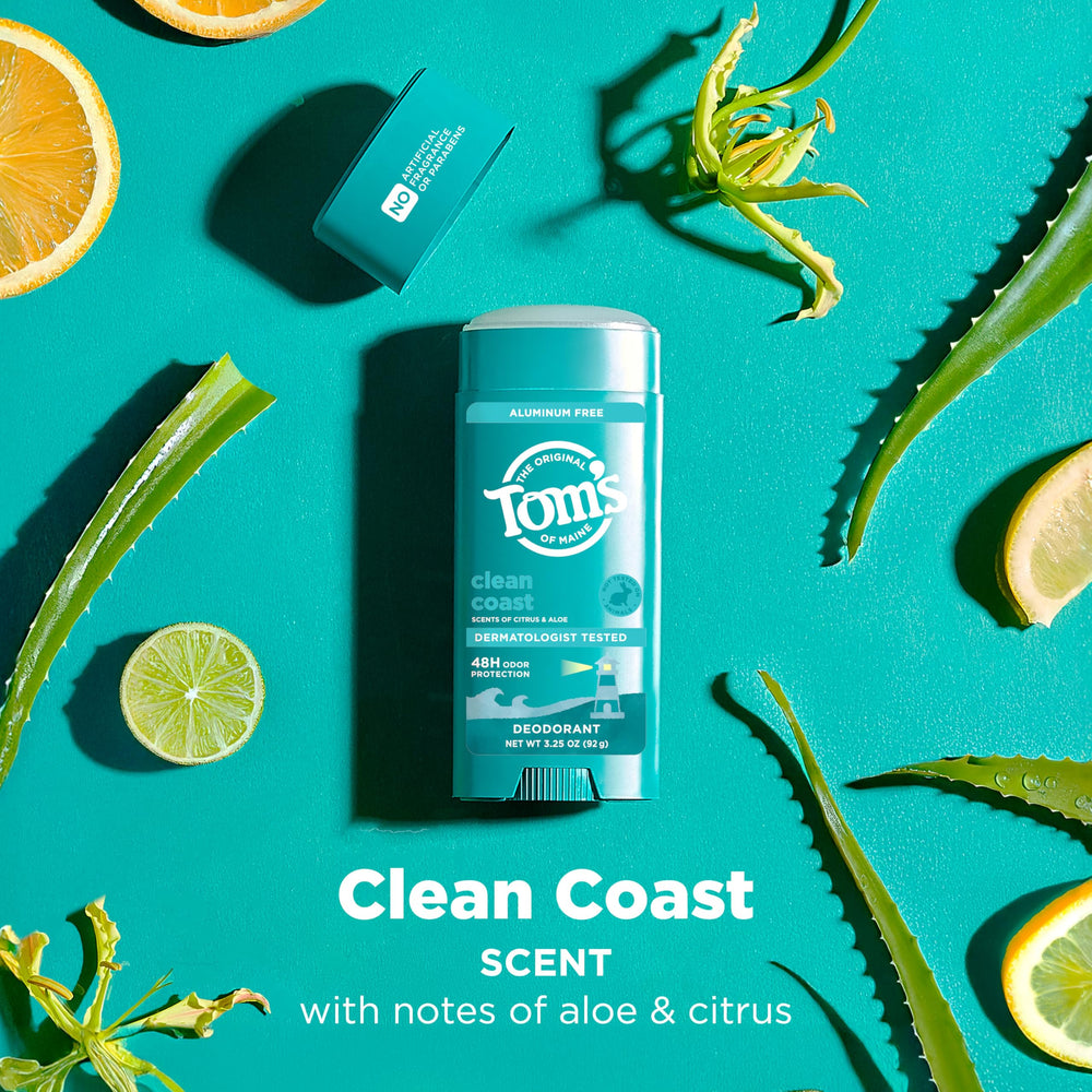 Tom’s of Maine Clean Coast dermatologist-tested formula suits sensitive skin.