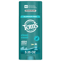 Tom’s of Maine Clean Coast deodorant stick delivers daily freshness with a smooth glide.