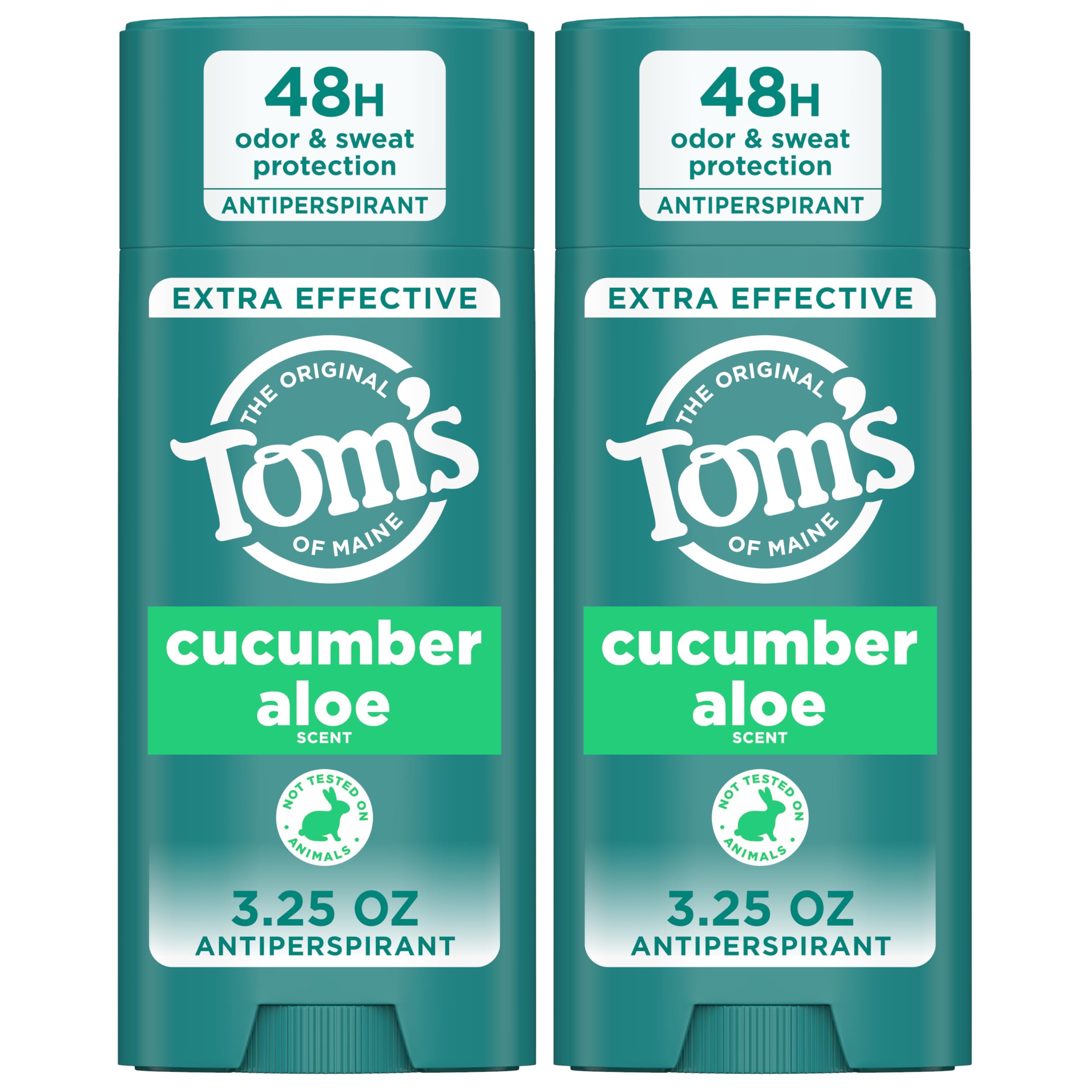 Tom's of Maine cucumber aloe antiperspirant stick front for all-day freshness.
