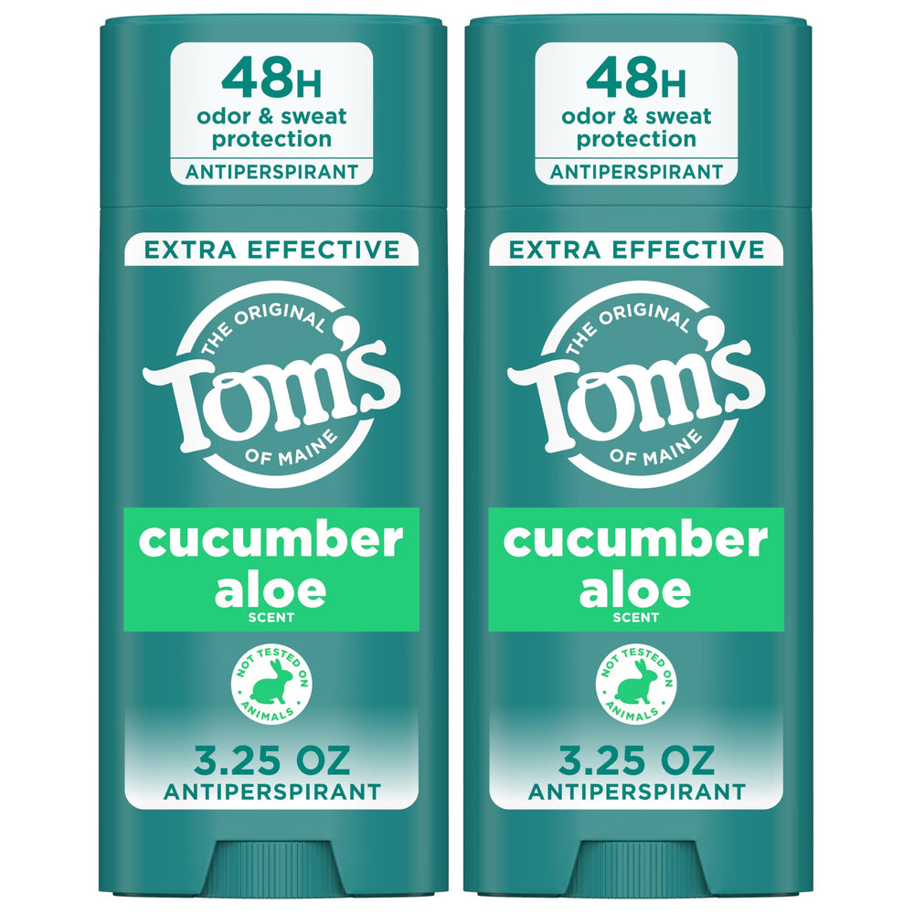 Tom's of Maine cucumber aloe antiperspirant stick front for all-day freshness.