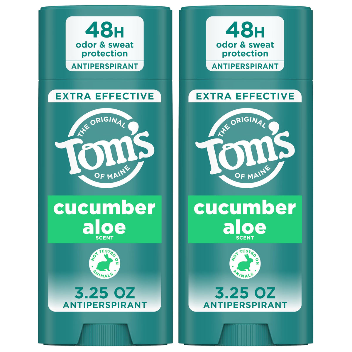 Tom's of Maine cucumber aloe antiperspirant stick front for all-day freshness.