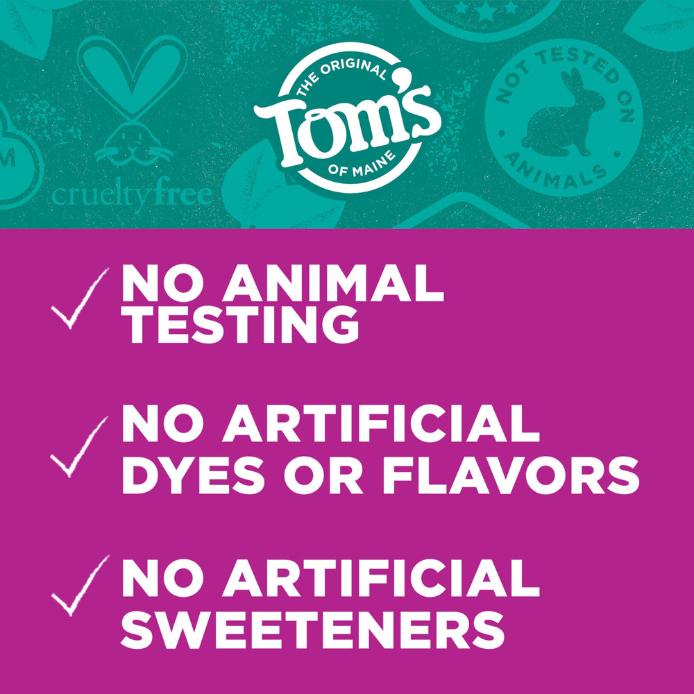 Tom’s of Maine fluoride-free label emphasizing cruelty-free and natural formulation