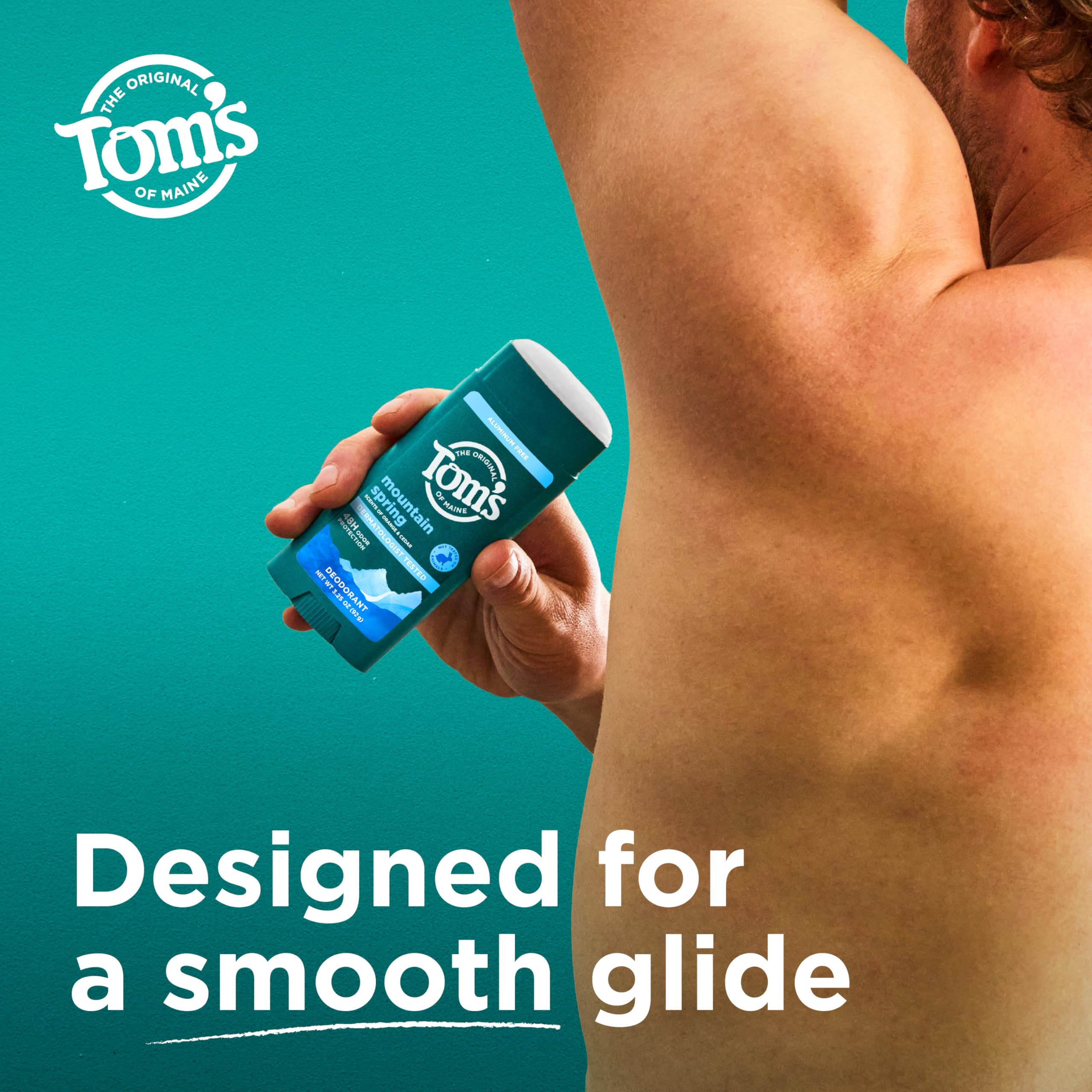 Recycled plastic container for Tom's of Maine Mountain Spring deodorant.