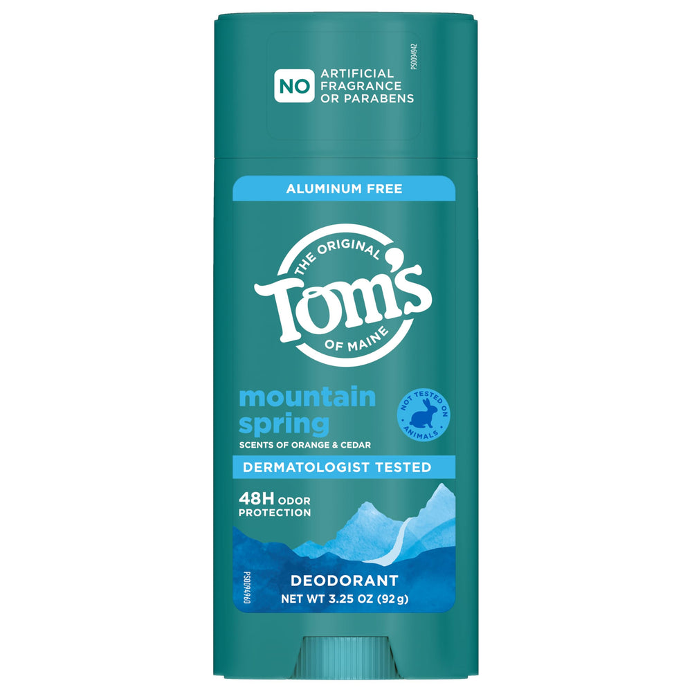 Underarm use with Tom's of Maine Mountain Spring deodorant; fresh and comfortable.