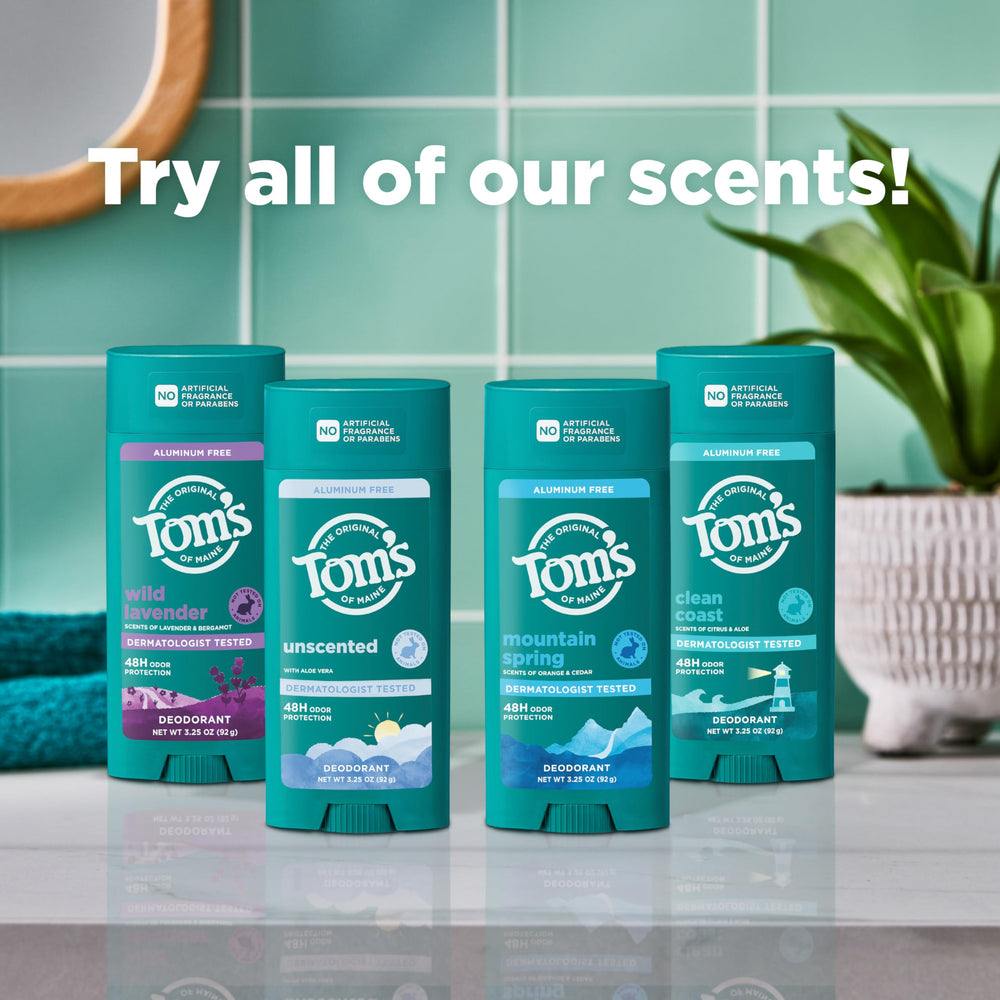 Recycled plastic container for North Woods deodorant packaging.