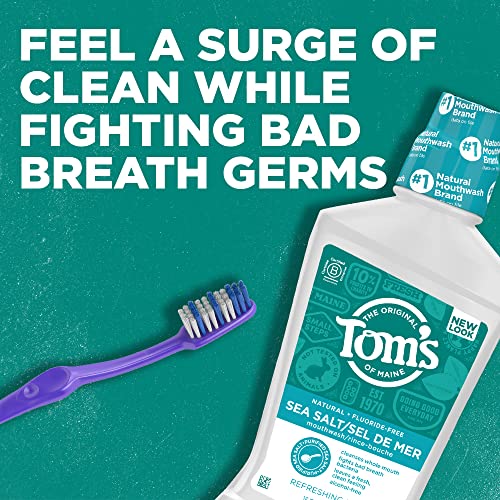 Tom's of Maine Sea Salt Mouthwash alcohol-free formula for sensitive mouths demonstration
