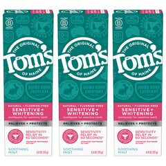 Tom's of Maine Sensitive + Whitening toothpaste soothing mint front view, gentle relief promise