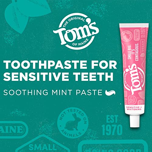 Tom's of Maine label highlights natural formula and use for sensitive teeth