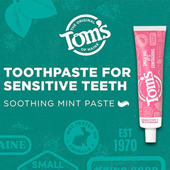 Tom's of Maine label highlights natural formula and use for sensitive teeth