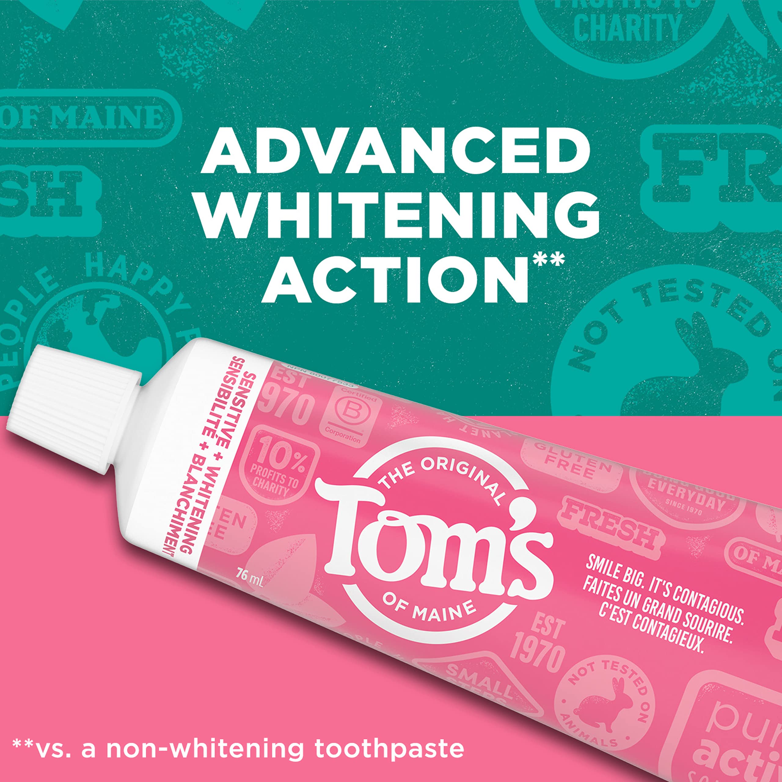 Tom's of Maine toothpaste 4oz tube for sensitive teeth relief in use