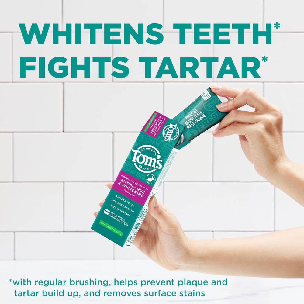Three-tube Tom's of Maine pack ready for daily brushing routine.
