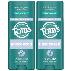 Tom's of Maine unscented deodorant bottle offers aluminum-free odor protection daily.
