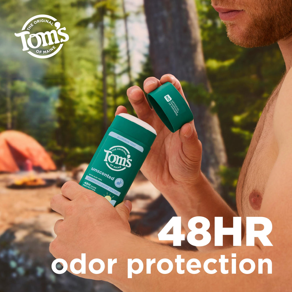 Tom’s of Maine Unscented deodorant demonstrates a smooth glide