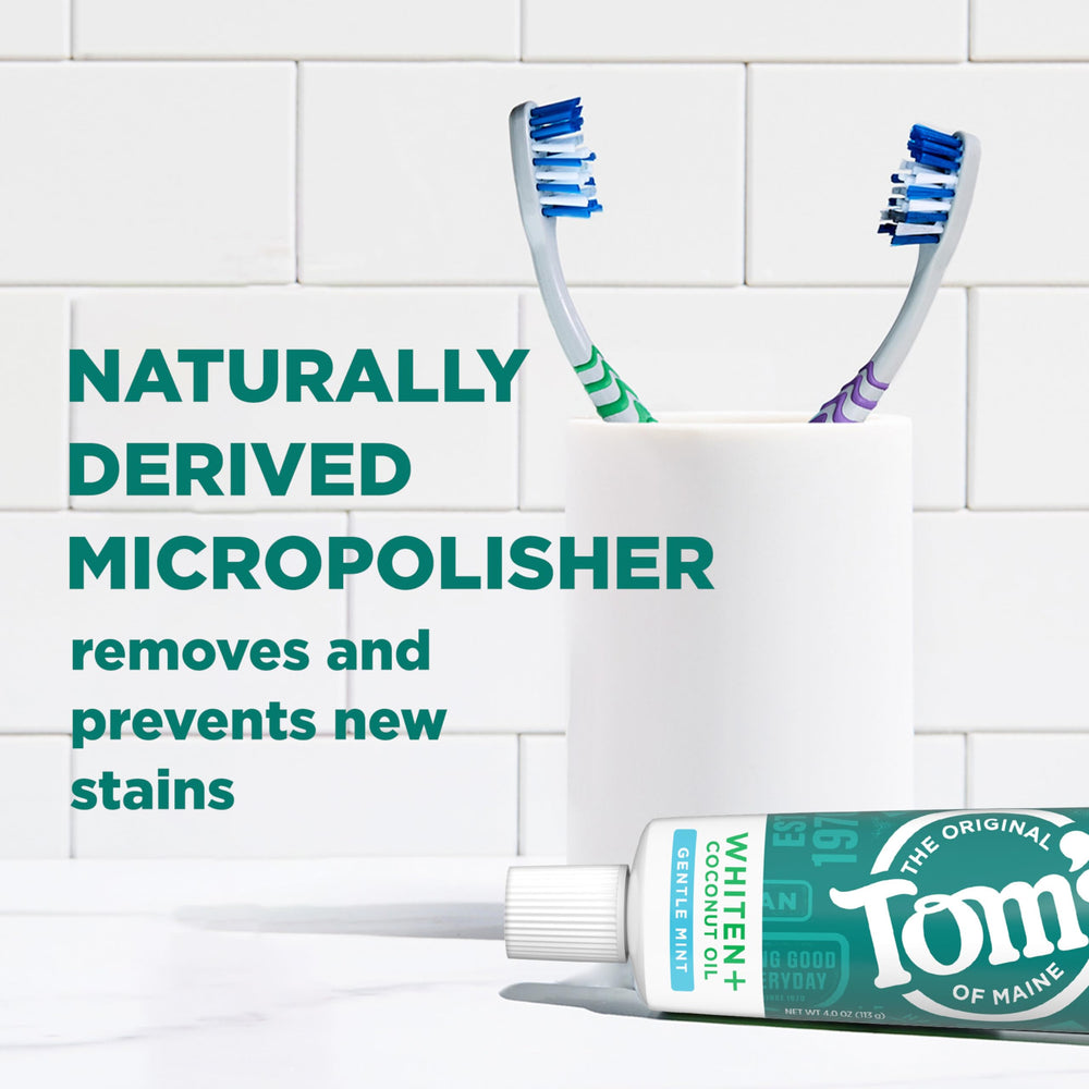 Tom’s of Maine Whiten Plus toothpaste-fluoride-free highlights fluoride-free formula for enamel-safe care