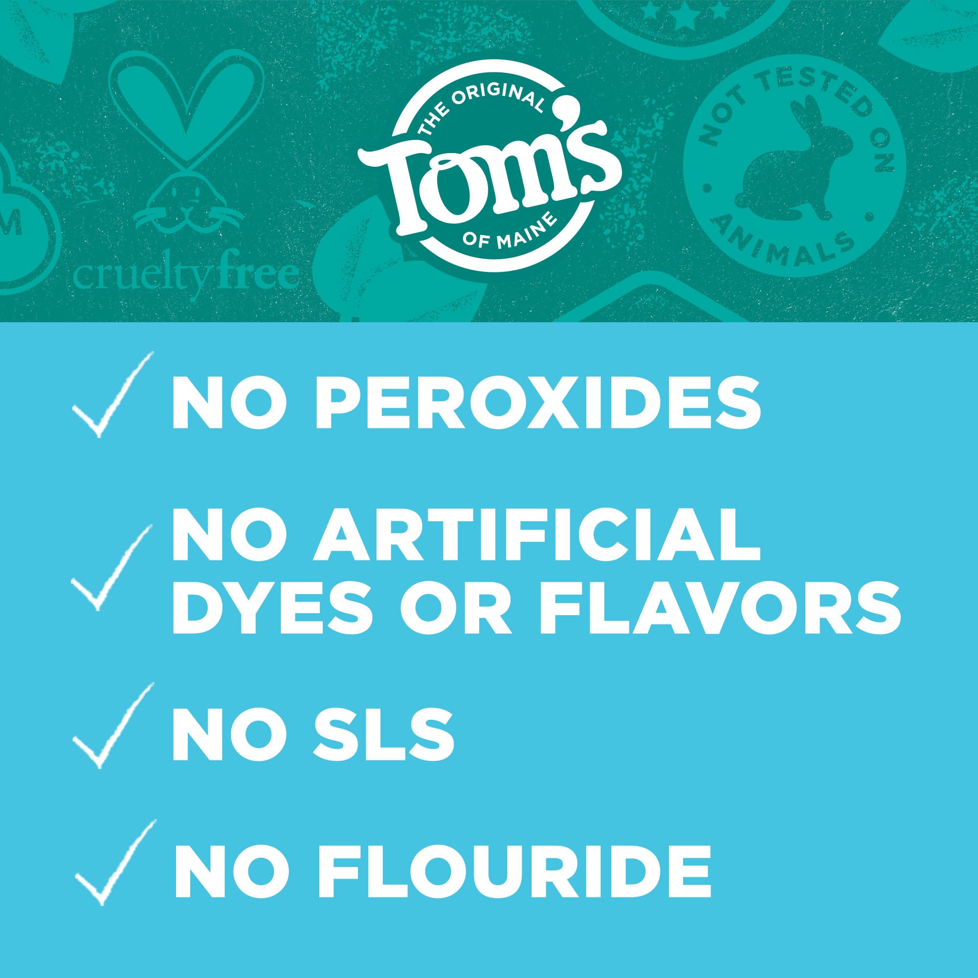 Vegan Tom's of Maine toothpaste tube without peroxide or dyes