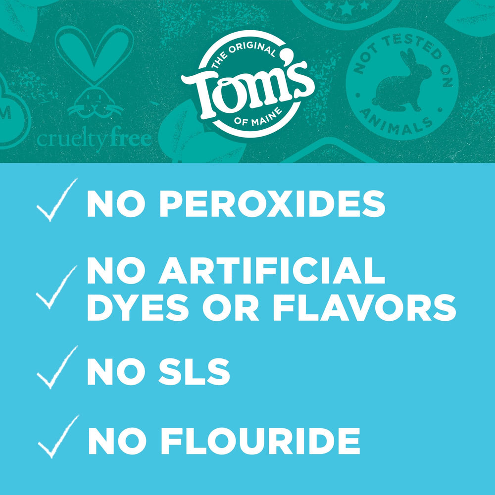 Vegan Tom's of Maine toothpaste tube without peroxide or dyes