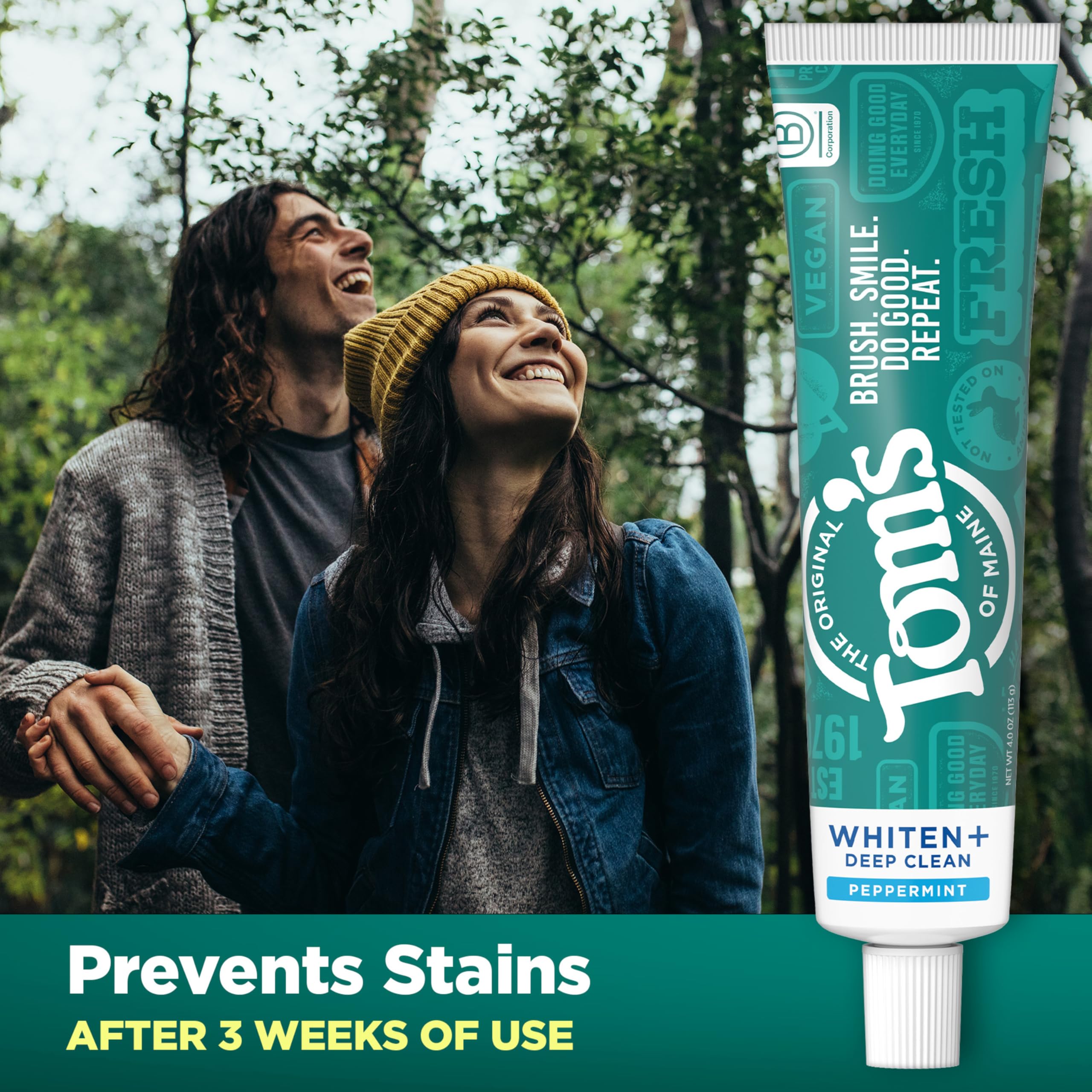 Tom's of Maine Whiten Plus Deep Clean beside toothbrush ready for brushing.