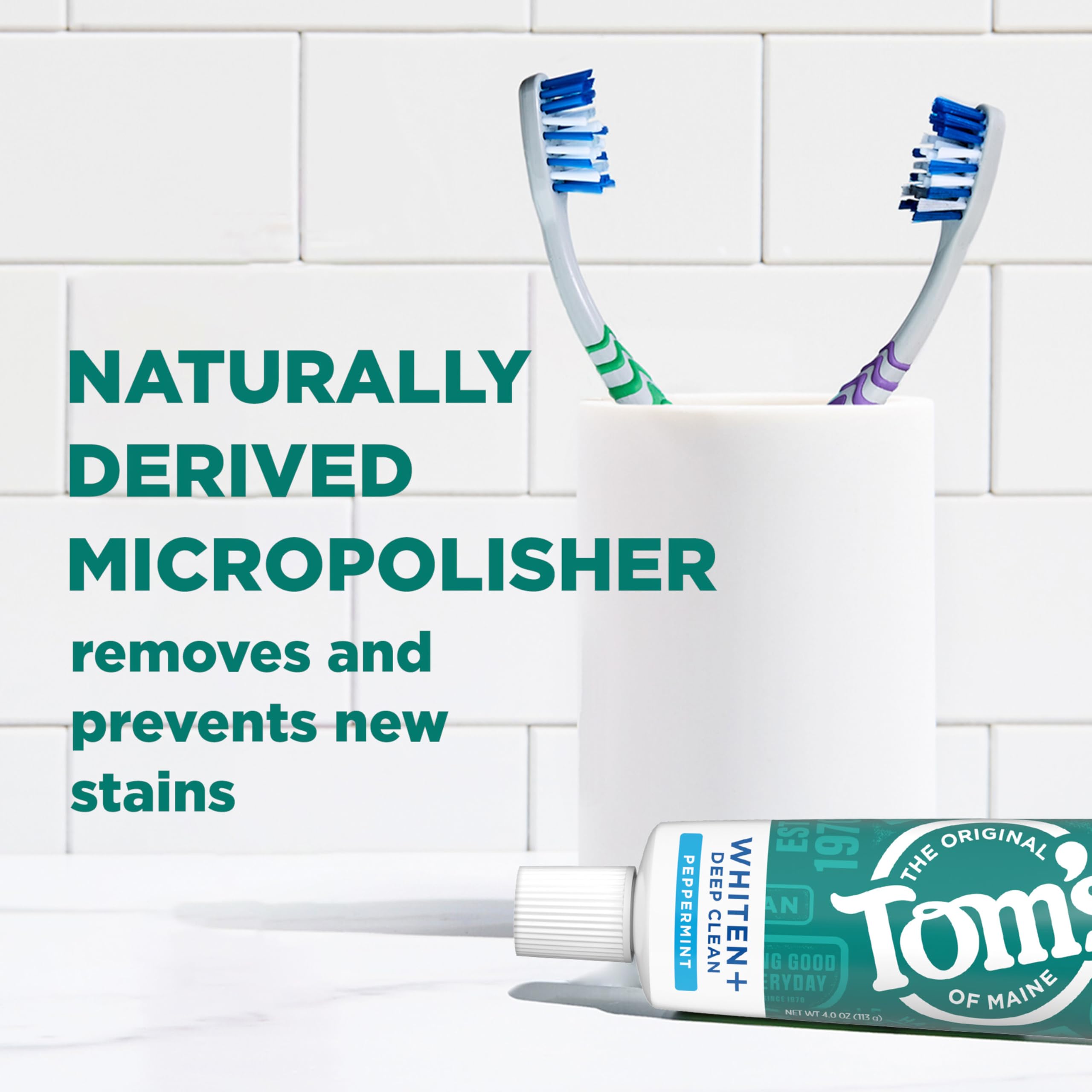 Tom's of Maine Whiten Plus Deep Clean mint flavor swatch on tube.