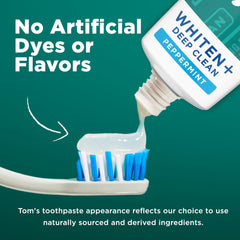 Tom's of Maine Whiten Plus Deep Clean toothpaste tube back label with fluoride anticavity info.