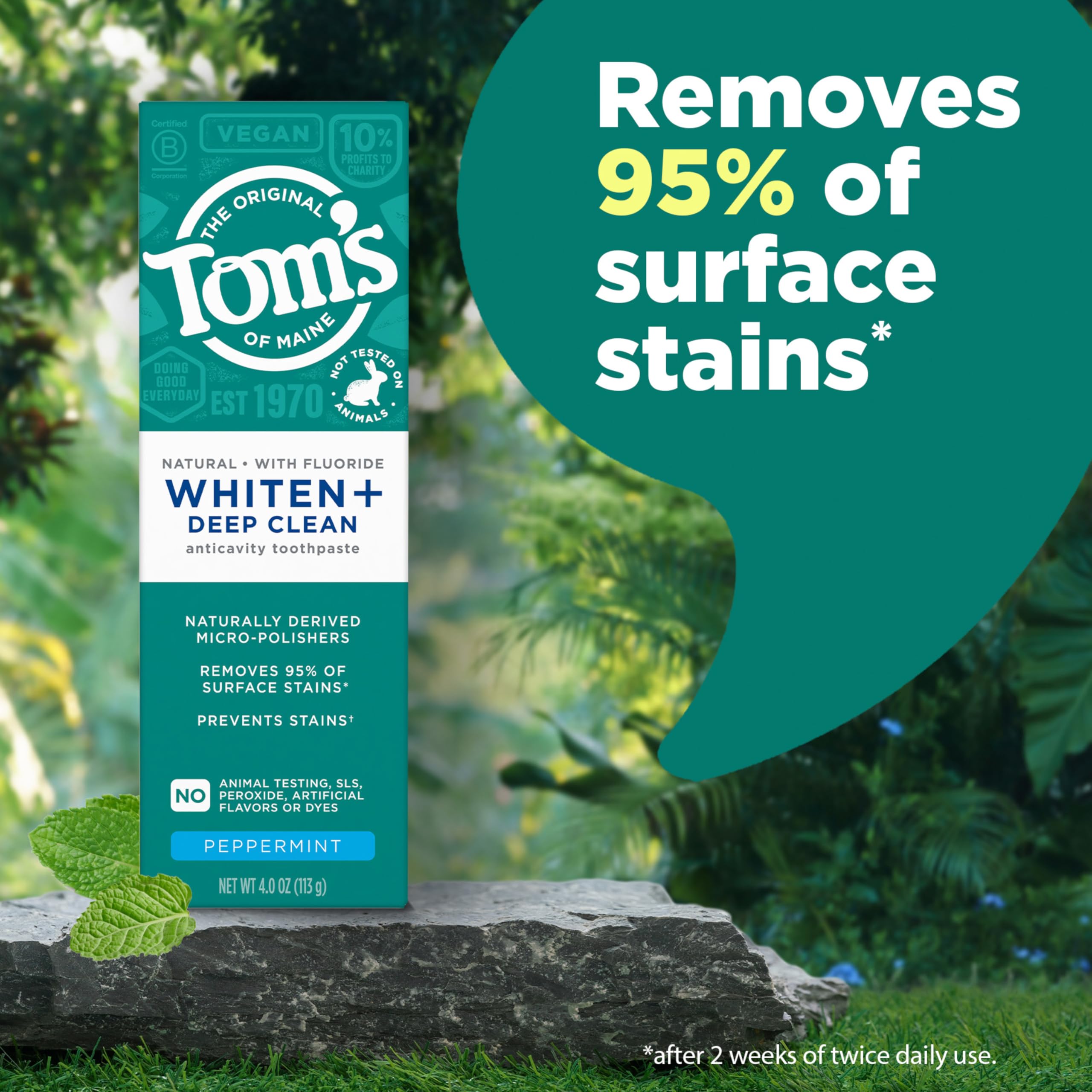 Tom's of Maine Whiten Plus Deep Clean cap-off tube for easy grip.