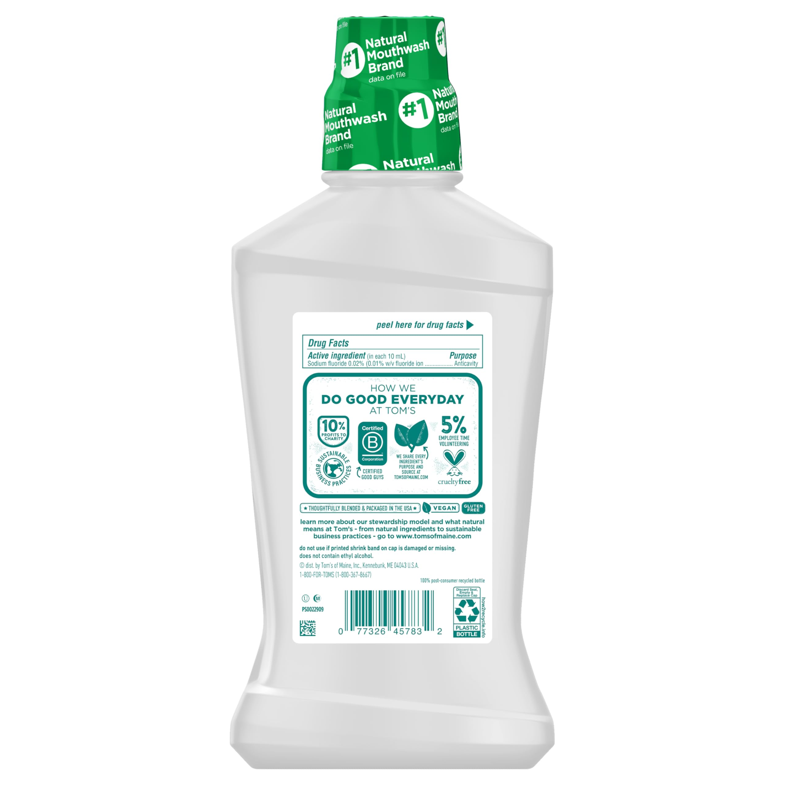 Tom's of Maine Whole Care mouthwash emphasizes enamel strengthening benefits