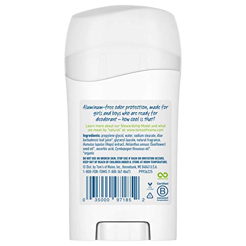 Close-up of Tom's of Maine Wicked Cool Freestyle deodorant stick texture, aluminum-free daily use.