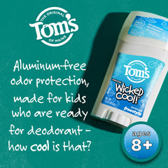 Three-pack display of Tom's of Maine Wicked Cool Freestyle deodorant with 24-hour odor protection.