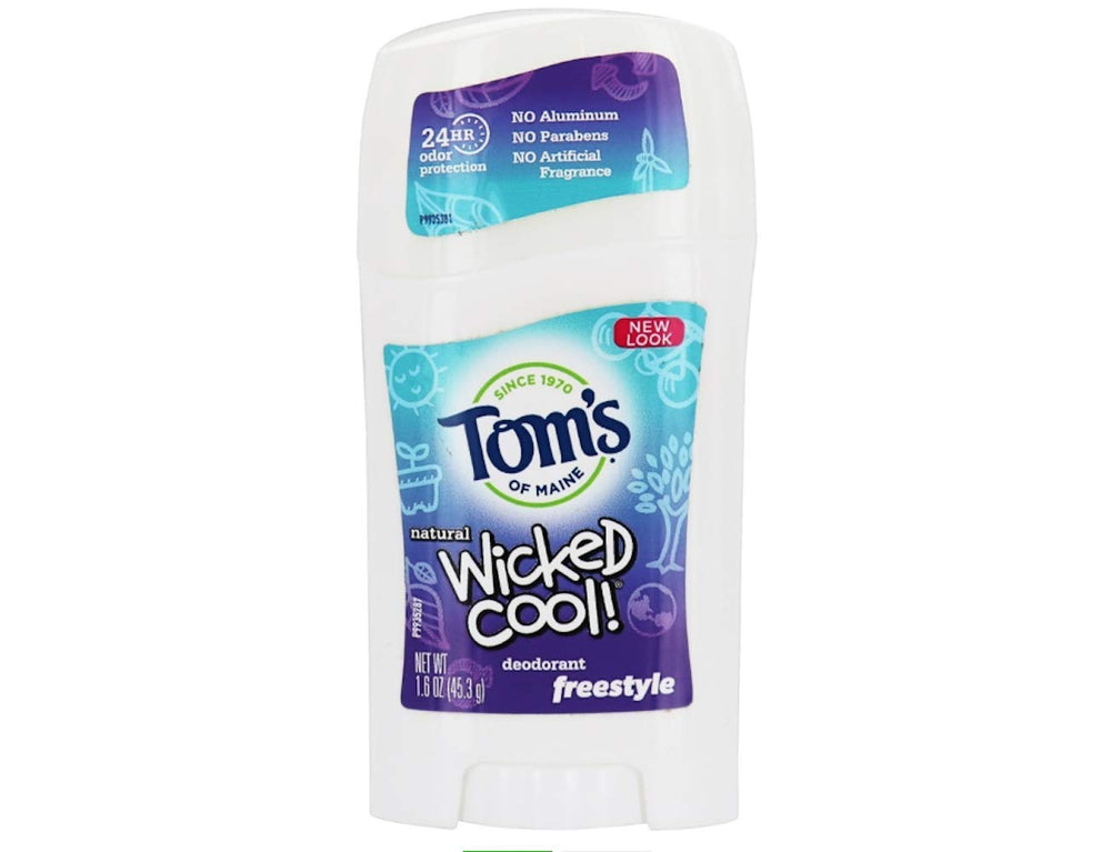 Tom's of Maine Wicked Cool Kids Deodorant stick in use by a child.