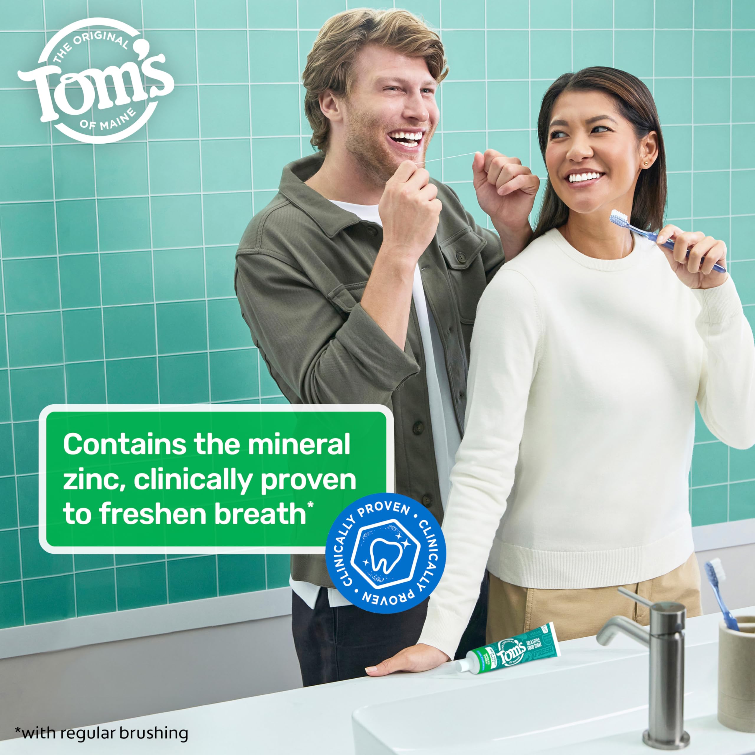 Tom's of Maine Wicked Fresh label artwork emphasizes vegan, dye-free formulation.