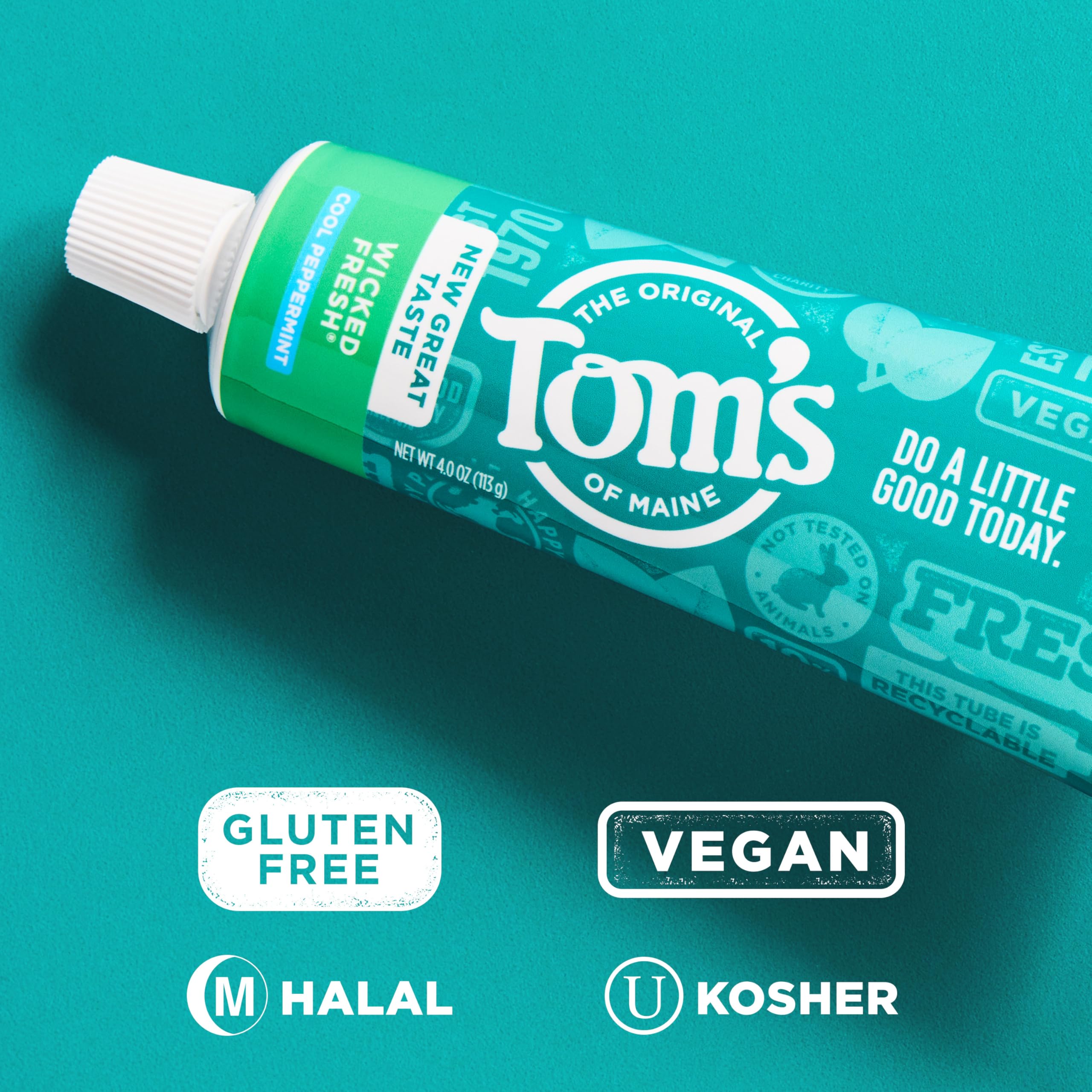 Tom's of Maine Wicked Fresh toothpaste being squeezed for easy application and refreshing foam.