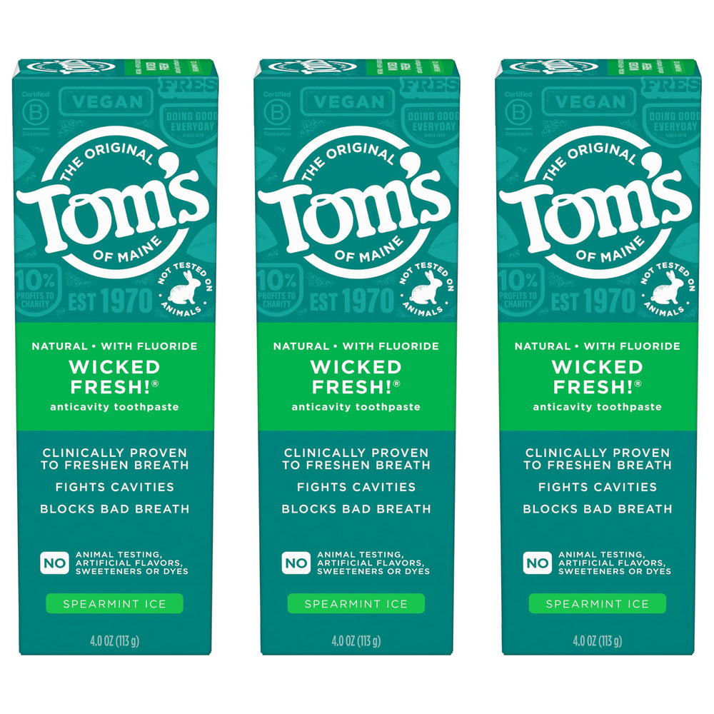 Tom's of Maine Wicked Fresh toothpaste tubes in a 3-pack for daily fresh breath