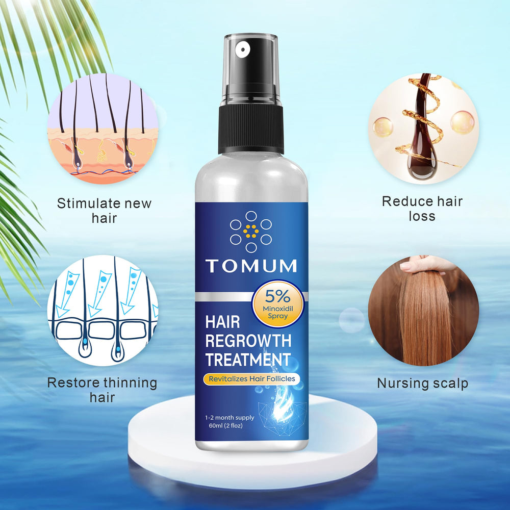 TOMUMIX Minoxidil 5% application on damp hair for better absorption.