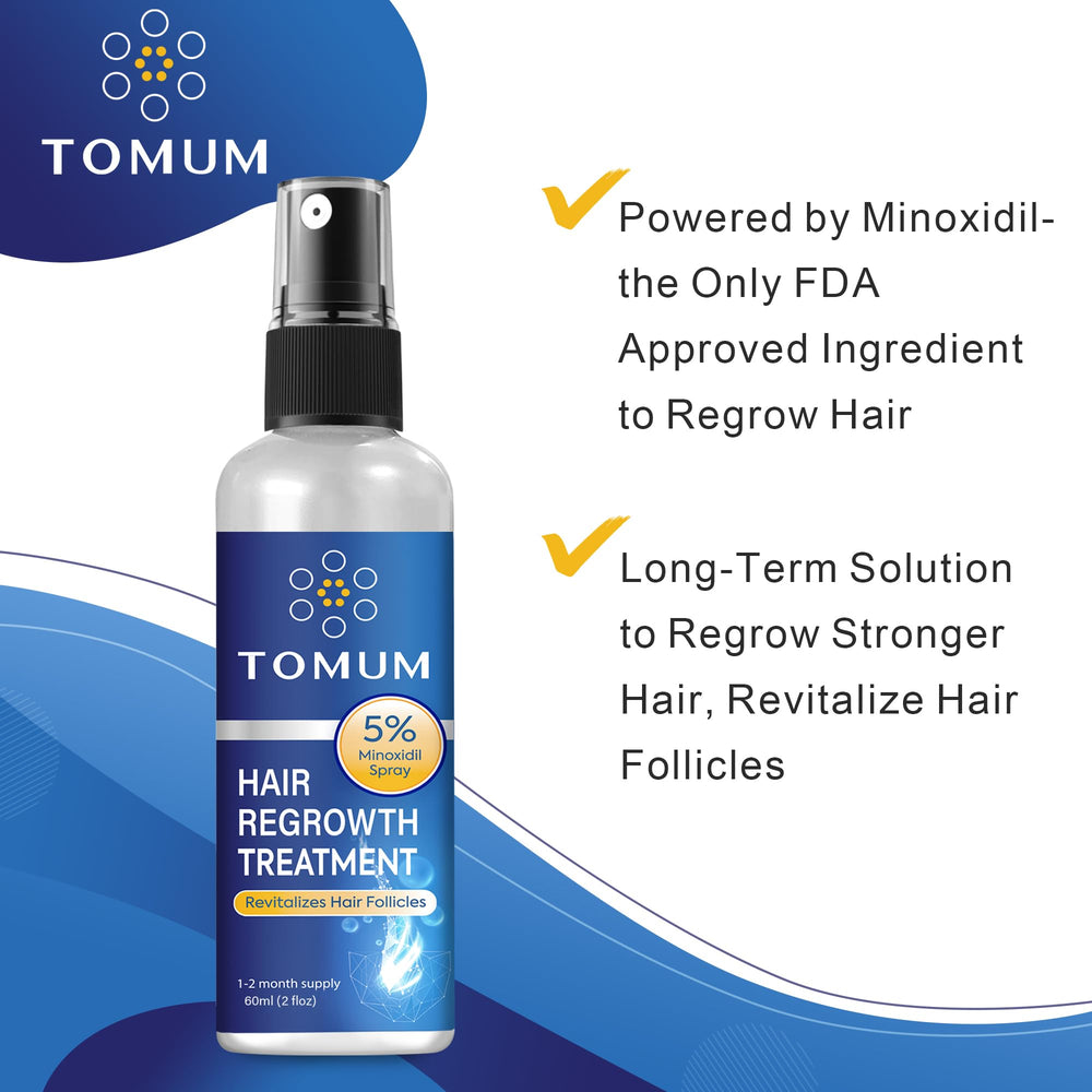 TOMUM 5% Minoxidil spray demonstrates precise 0.25 ml dosing for easy use.