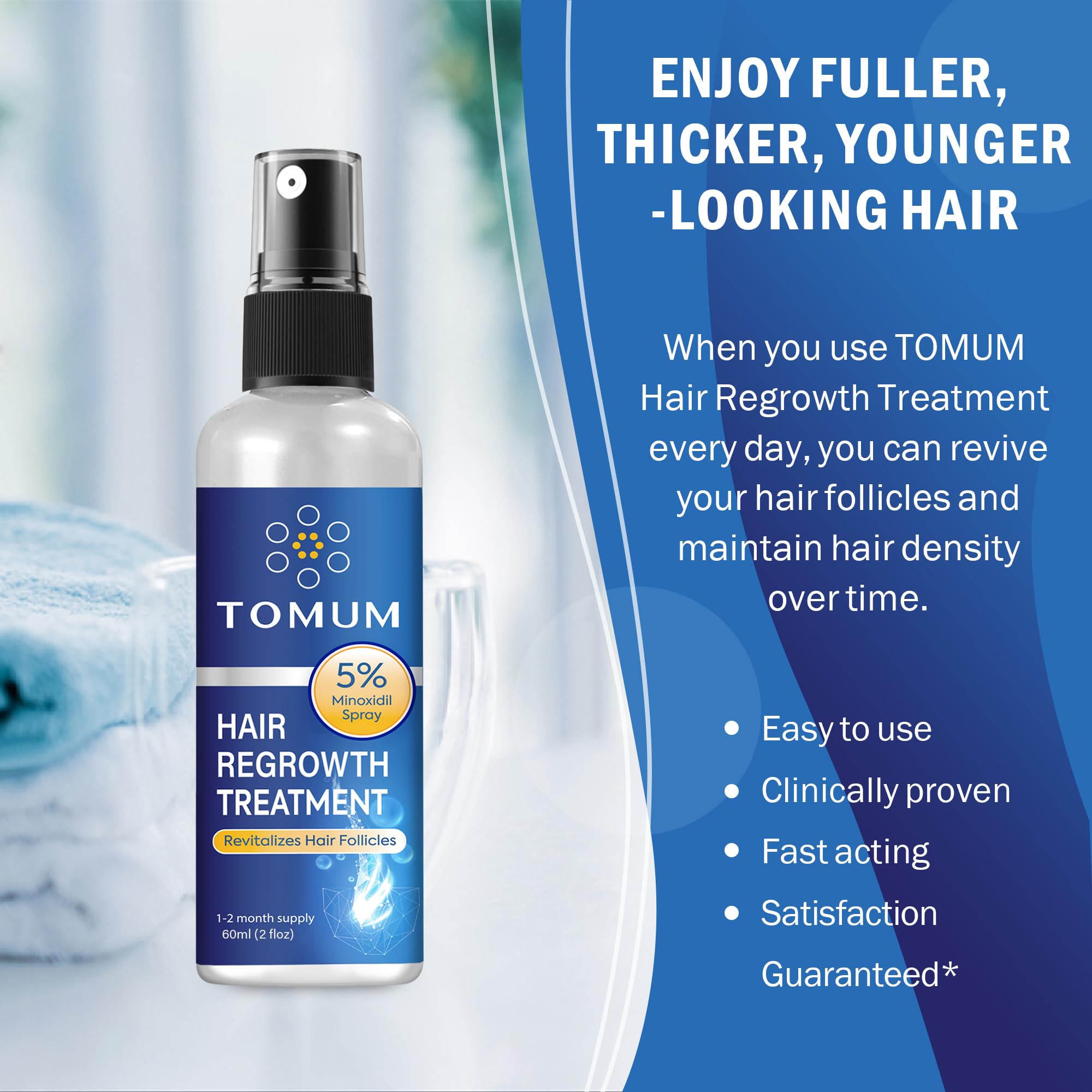 TOMUM Minoxidil 5% targeting thinning areas for a fuller appearance.