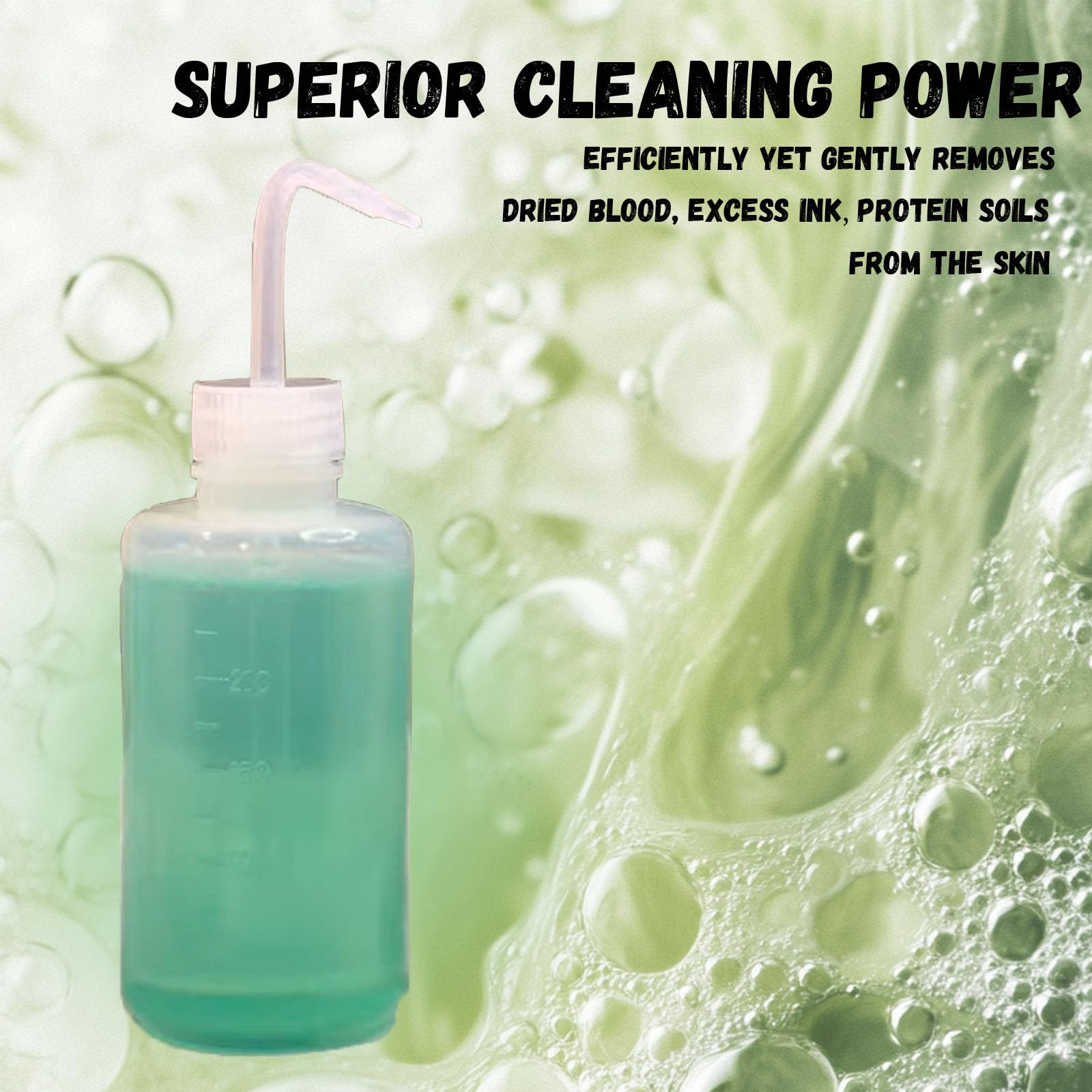 TONBAO Green Soap cleaning action showing removal of residues from skin.